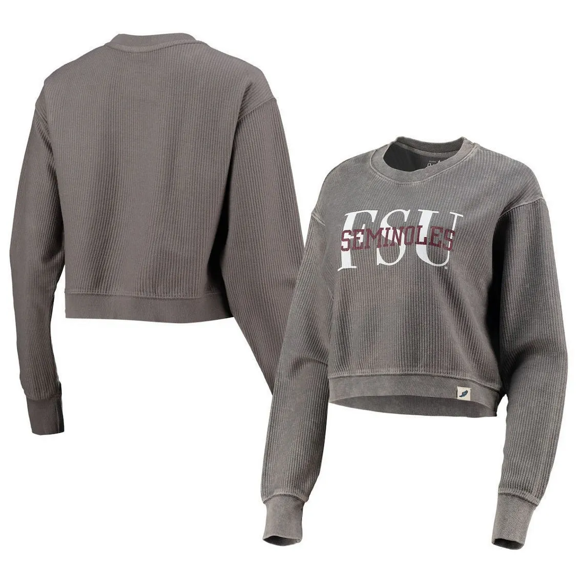 League Collegiate Wear Women's Graphite Florida State Seminoles Classic Corded Timber Crop Pullover Sweatshirt 2 League Collegiate Wear Women's Graphite Florida State Seminoles Classic Corded Timber Crop Pullover Sweatshirt - Image 2
