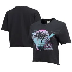 Image One Women's Black Florida State Seminoles Beach Club Triangle Palms Cropped T-Shirt