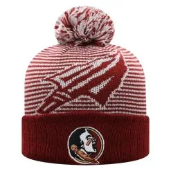 Top Of The World Youth Garnet Florida State Seminoles Line Up Cuffed Knit Hat With Pom