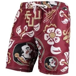 Wes & Willy Men's Garnet Florida State Seminoles Floral Volley Swim Trunks