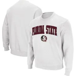 Colosseum Men's White Florida State Seminoles Arch & Logo Tackle Twill Pullover Sweatshirt