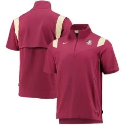 Nike Men's Garnet Florida State Seminoles 2021 Coaches Short Sleeve Quarter-Zip Jacket