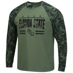 Colosseum Men's Olive/Camo Florida State Seminoles OHT Military Appreciation Raglan Long Sleeve T-Shirt -Arizona State Sun Devils Shop DSCO1136780219 2068 ALT2