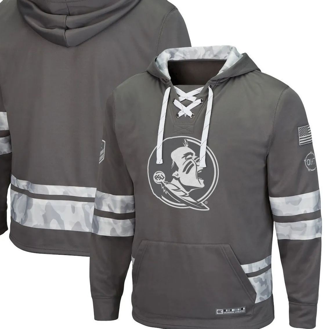 Colosseum Men's Gray Florida State Seminoles OHT Military Appreciation Lace-Up Pullover Hoodie 1 Colosseum Men's Gray Florida State Seminoles OHT Military Appreciation Lace-Up Pullover Hoodie