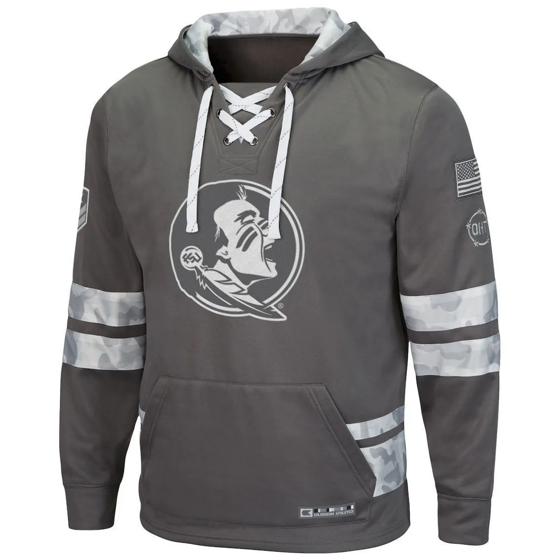 Colosseum Men's Gray Florida State Seminoles OHT Military Appreciation Lace-Up Pullover Hoodie 3 Colosseum Men's Gray Florida State Seminoles OHT Military Appreciation Lace-Up Pullover Hoodie - Image 3