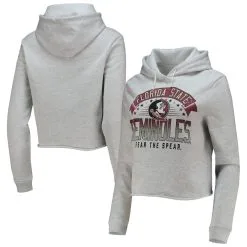 League Collegiate Wear Women's Ash Florida State Seminoles Banner 1636 Cropped Pullover Hoodie