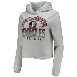 League Collegiate Wear Women's Ash Florida State Seminoles Banner 1636 Cropped Pullover Hoodie -Arizona State Sun Devils Shop DSCO1136793586 4097 ALT2