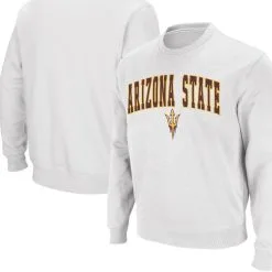 Men's Colosseum White Arizona State Sun Devils Arch & Logo Crew Neck Sweatshirt