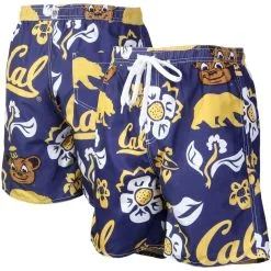 Wes & Willy Men's Navy Cal Bears Floral Volley Logo Swim Trunks