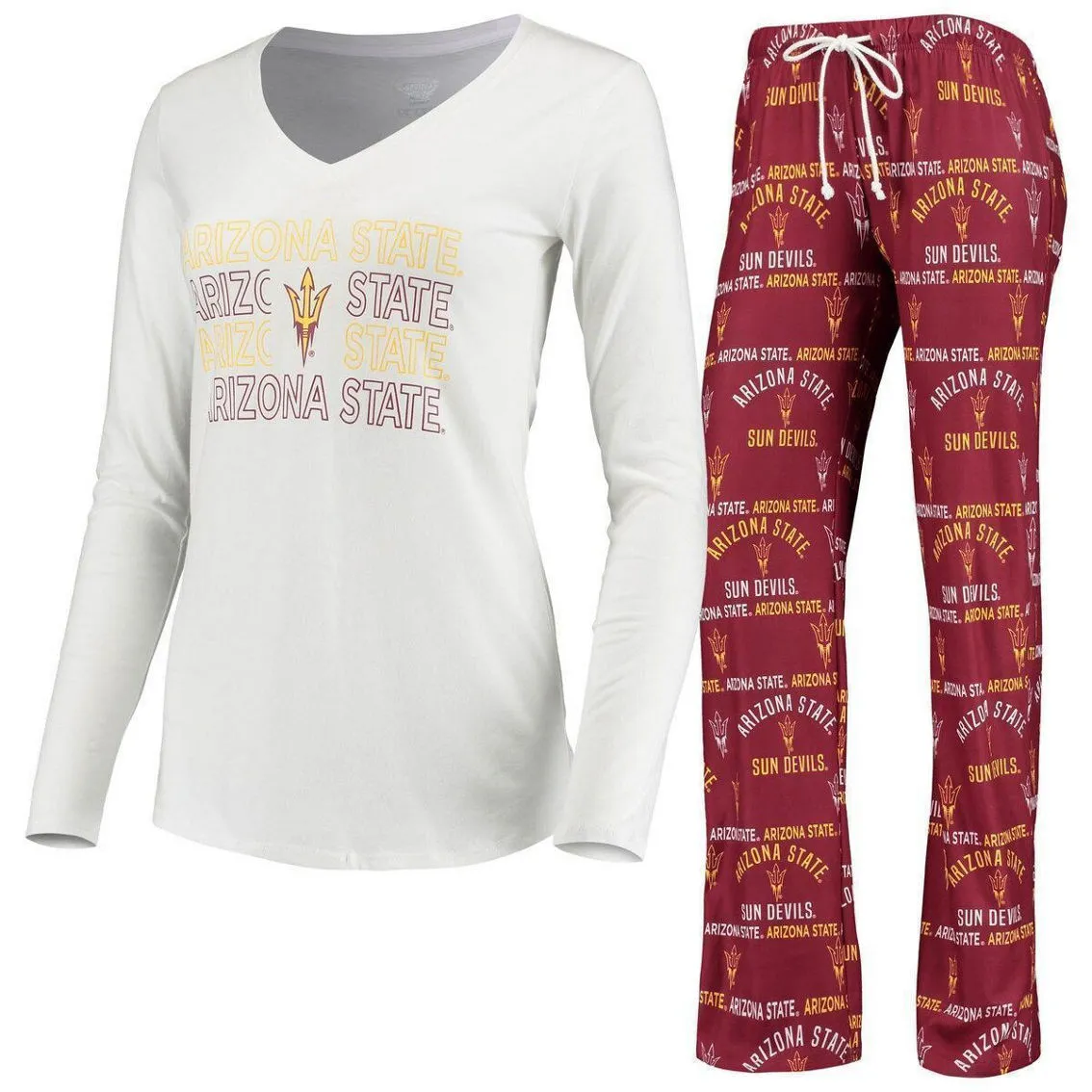 Concepts Sport Women's Maroon/White Arizona State Sun Devils Flagship Long Sleeve T-Shirt & Pants Sleep Set 2 Concepts Sport Women's Maroon/White Arizona State Sun Devils Flagship Long Sleeve T-Shirt & Pants Sleep Set - Image 2