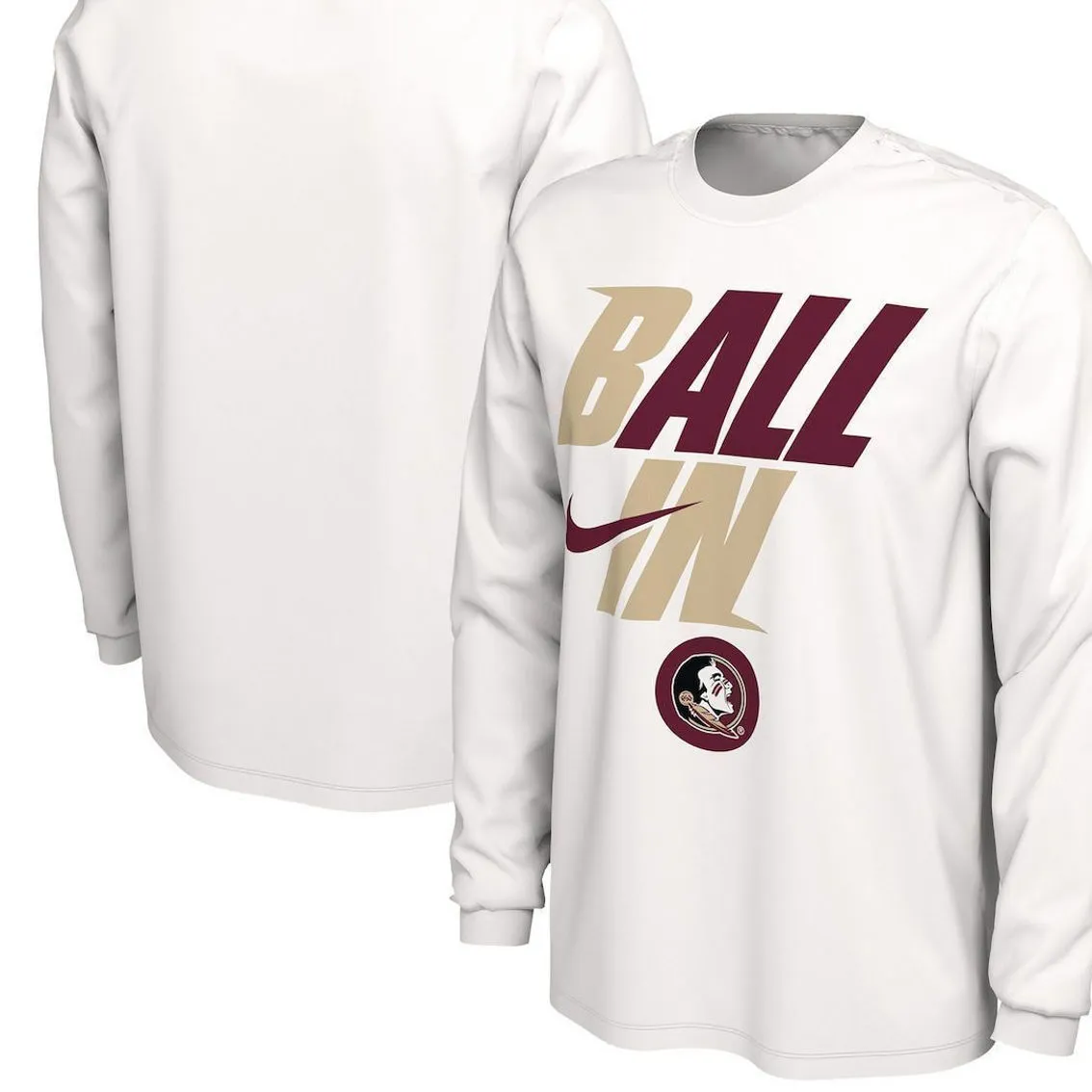 Men's Nike White Florida State Seminoles Ball In Bench Long Sleeve T-Shirt 1 Men's Nike White Florida State Seminoles Ball In Bench Long Sleeve T-Shirt