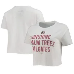 FloGrown Women's White Florida State Seminoles Sunshine Palm Trees Tailgates Cropped T-Shirt