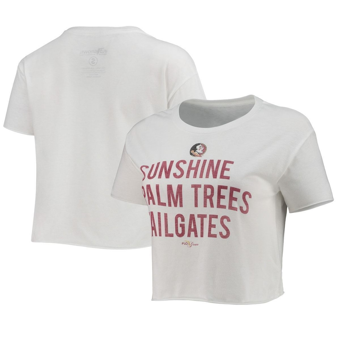FloGrown Women's White Florida State Seminoles Sunshine Palm Trees Tailgates Cropped T-Shirt 2 FloGrown Women's White Florida State Seminoles Sunshine Palm Trees Tailgates Cropped T-Shirt - Image 2