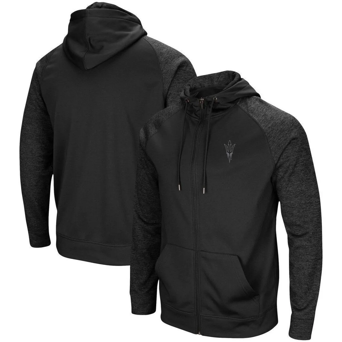 Colosseum Men's Black Arizona State Sun Devils Blackout 3.0 Tonal Raglan Full-Zip Hoodie 1 Colosseum Men's Black Arizona State Sun Devils Blackout 3.0 Tonal Raglan Full-Zip Hoodie