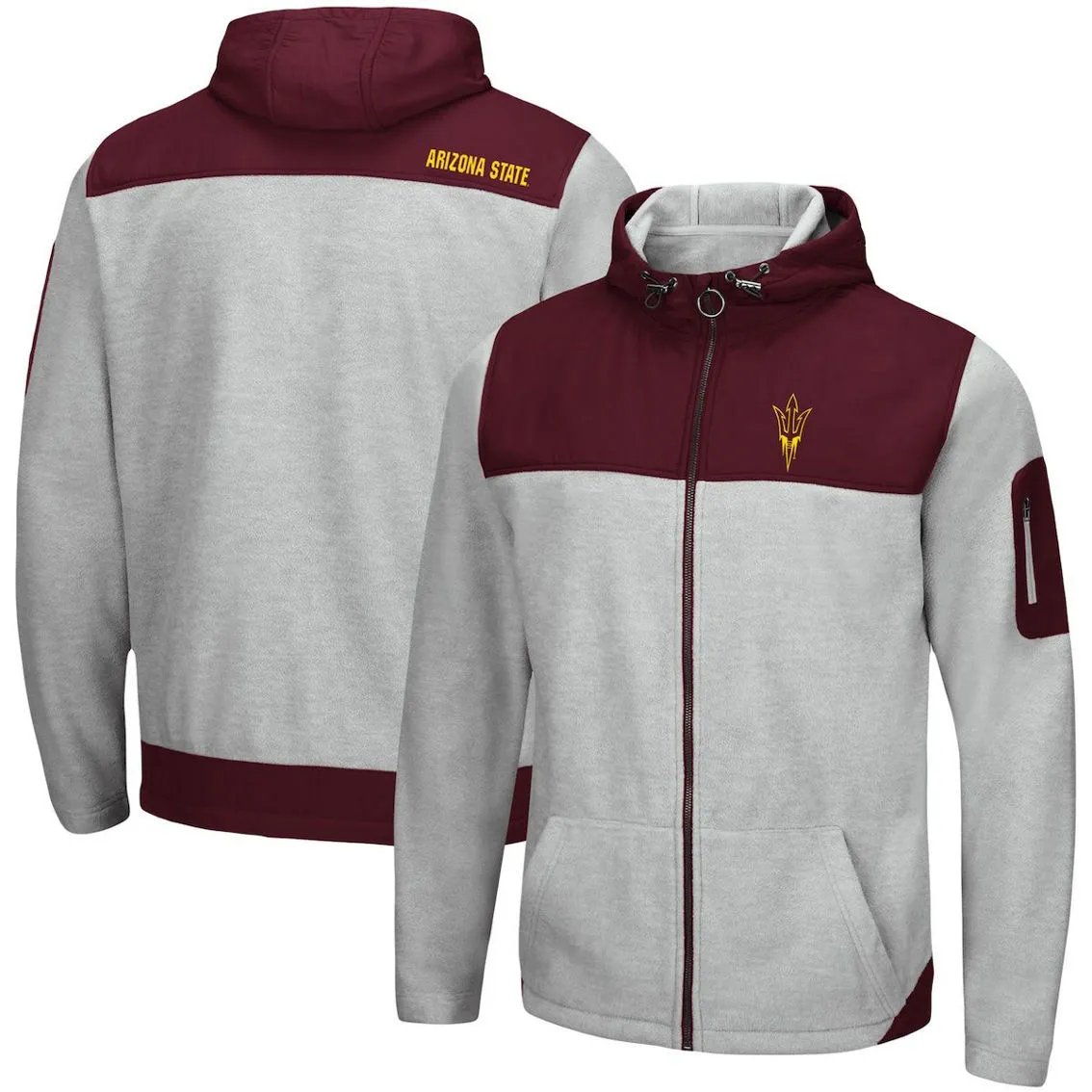 Colosseum Men's Heathered Gray/Maroon Arizona State Sun Devils Schwartz Full-Zip Hoodie 2 Colosseum Men's Heathered Gray/Maroon Arizona State Sun Devils Schwartz Full-Zip Hoodie - Image 2