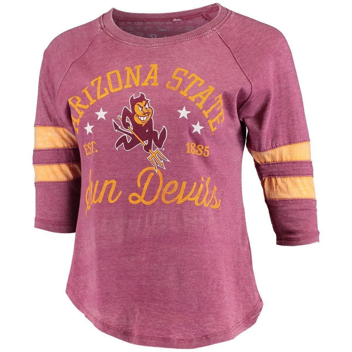 Pressbox Women's Maroon/Gold Arizona State Sun Devils Jade Vintage Washed 3/4-Sleeve Jersey T-Shirt 3 Pressbox Women's Maroon/Gold Arizona State Sun Devils Jade Vintage Washed 3/4-Sleeve Jersey T-Shirt - Image 3