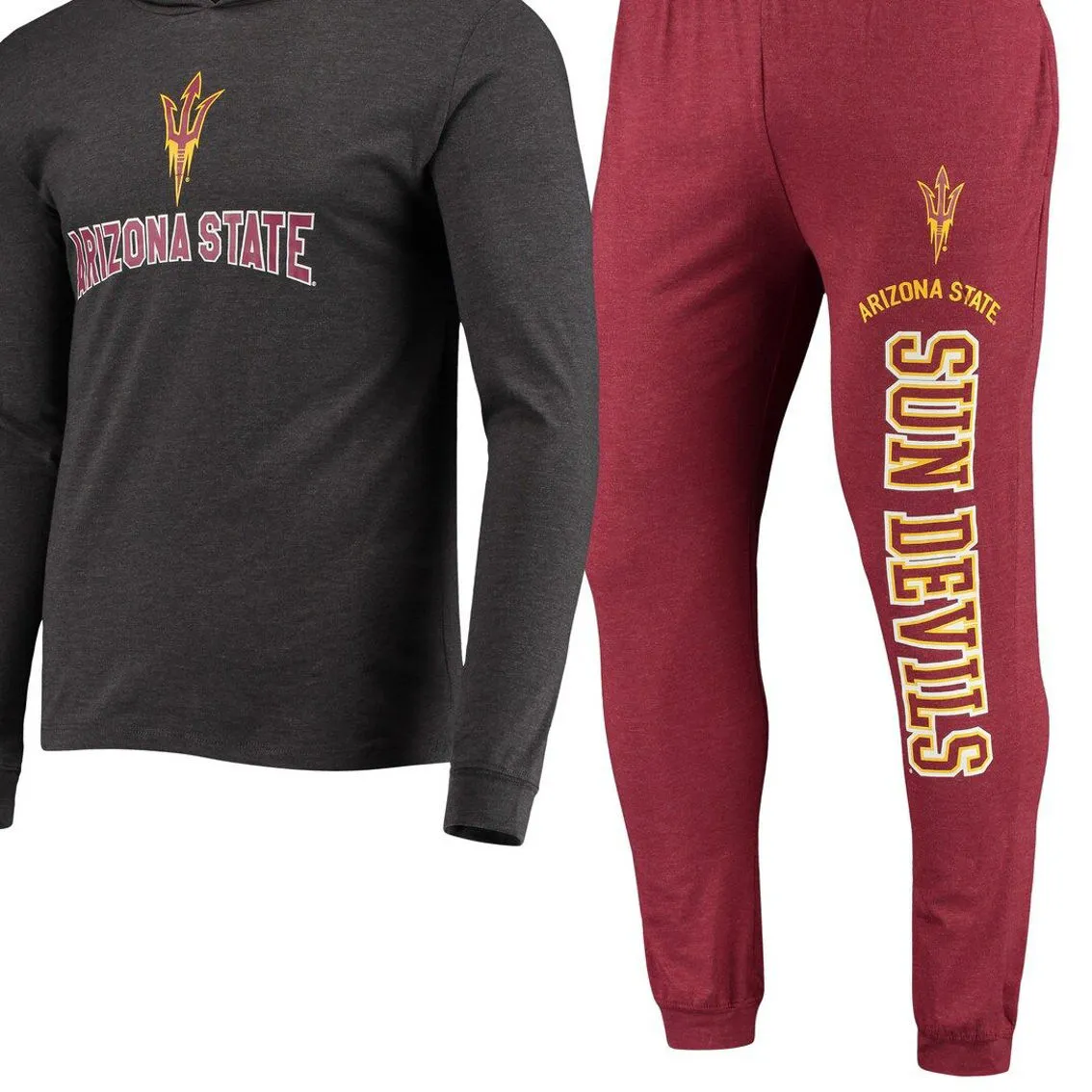 Concepts Sport Men's Maroon/Charcoal Arizona State Sun Devils Meter Long Sleeve Hoodie T-Shirt & Jogger Pants Sleep Set 2 Concepts Sport Men's Maroon/Charcoal Arizona State Sun Devils Meter Long Sleeve Hoodie T-Shirt & Jogger Pants Sleep Set - Image 2