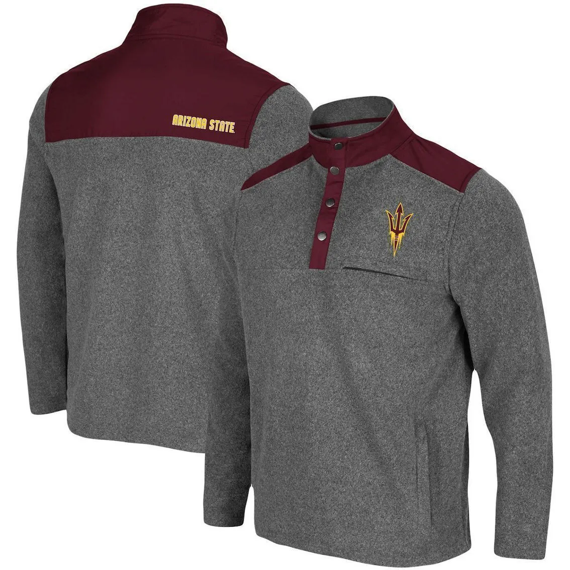 Men's Colosseum Heathered Charcoal/Maroon Arizona State Sun Devils Huff Snap Pullover 2 Men's Colosseum Heathered Charcoal/Maroon Arizona State Sun Devils Huff Snap Pullover - Image 2