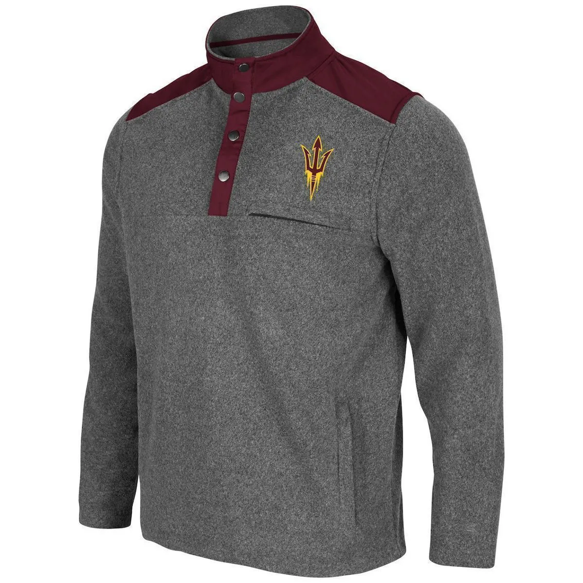 Men's Colosseum Heathered Charcoal/Maroon Arizona State Sun Devils Huff Snap Pullover 3 Men's Colosseum Heathered Charcoal/Maroon Arizona State Sun Devils Huff Snap Pullover - Image 3
