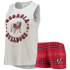 Concepts Sport Women's Red/White Georgia Bulldogs Ultimate Flannel Tank Top & Shorts Sleep Set