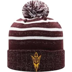 Girls Youth Top Of The World Maroon Arizona State Sun Devils Shimmering Cuffed Knit Hat With Pom