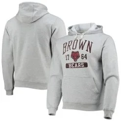 League Collegiate Wear Men's Heathered Gray Brown Bears Volume Up Essential Fleece Pullover Hoodie