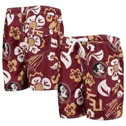 Wes & Willy Youth Garnet Florida State Seminoles Floral Volley Swim Trunks