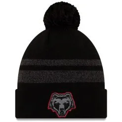 New Era Men's Black/Heathered Gray Brown Bears Static Cuffed Knit Hat With Pom
