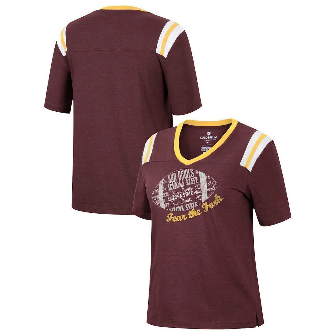 Colosseum Women's Heathered Maroon Arizona State Sun Devils 15 Min Early Football V-Neck T-Shirt 1 Colosseum Women's Heathered Maroon Arizona State Sun Devils 15 Min Early Football V-Neck T-Shirt