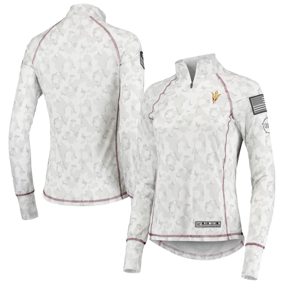 Colosseum Women's White Arizona State Sun Devils OHT Military Appreciation Officer Arctic Camo 1/4-Zip Jacket 1 Colosseum Women's White Arizona State Sun Devils OHT Military Appreciation Officer Arctic Camo 1/4-Zip Jacket