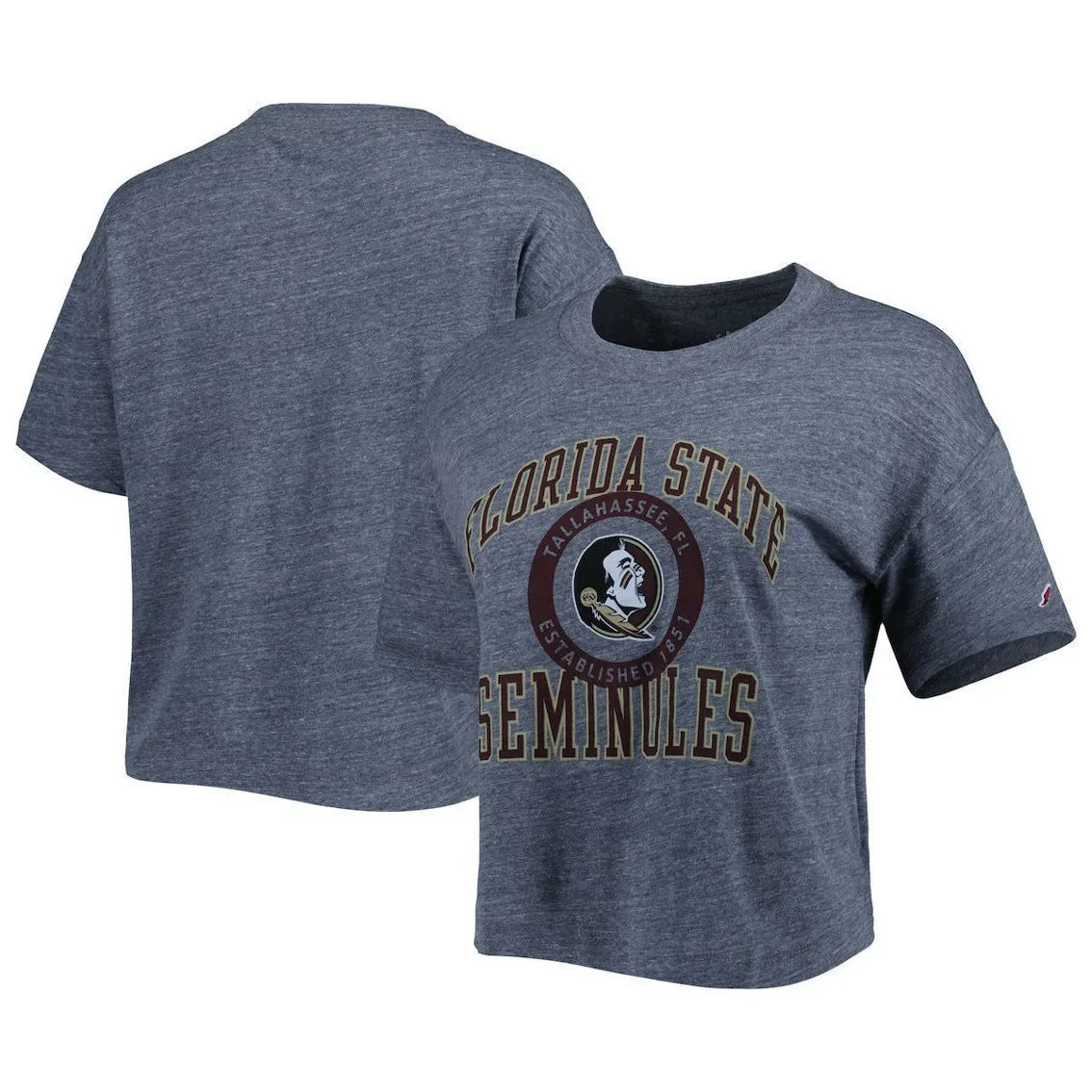 League Collegiate Wear Women's Heather Gray Florida State Seminoles Intramural Midi Seal Tri-Blend T-Shirt 2 League Collegiate Wear Women's Heather Gray Florida State Seminoles Intramural Midi Seal Tri-Blend T-Shirt - Image 2