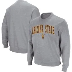Colosseum Men's Heather Gray Arizona State Sun Devils Arch & Logo Crew Neck Sweatshirt