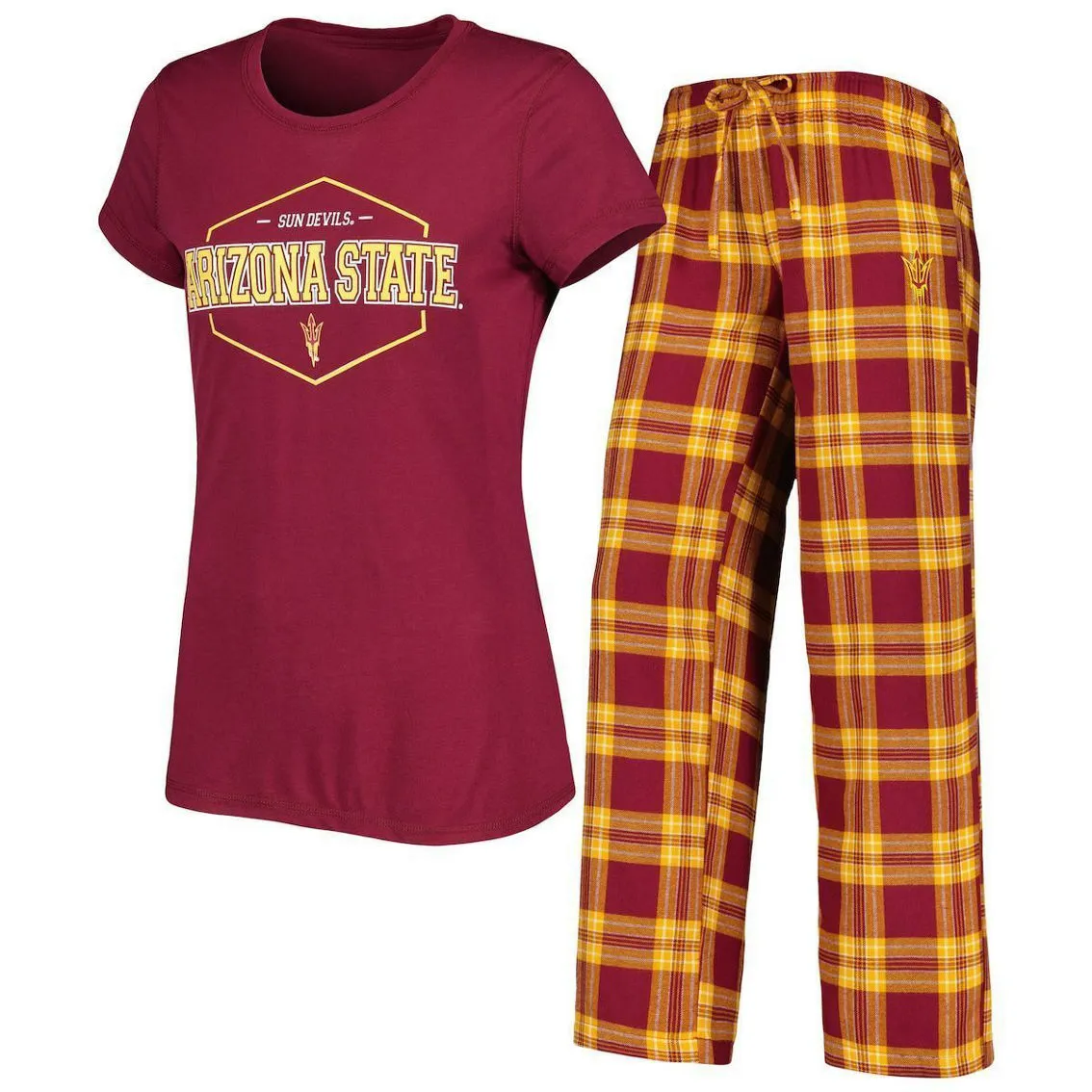 Concepts Sport Women's Maroon/Gold Arizona State Sun Devils Badge T-Shirt & Flannel Pants Sleep Set 2 Concepts Sport Women's Maroon/Gold Arizona State Sun Devils Badge T-Shirt & Flannel Pants Sleep Set - Image 2