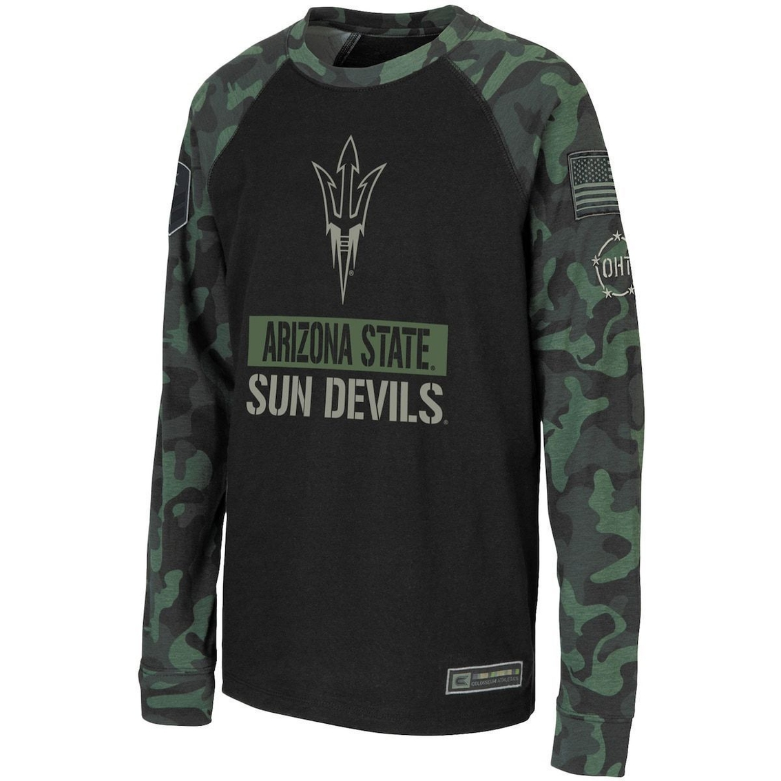 Colosseum Youth Black/Camo Arizona State Sun Devils OHT Military Appreciation Raglan Long Sleeve T-Shirt 3 Colosseum Youth Black/Camo Arizona State Sun Devils OHT Military Appreciation Raglan Long Sleeve T-Shirt - Image 3