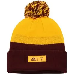 Adidas Men's Maroon/Gold Arizona State Sun Devils Colorblock Cuffed Knit Hat With Pom -Arizona State Sun Devils Shop DSCO1148301863 GOLDRE ALT2