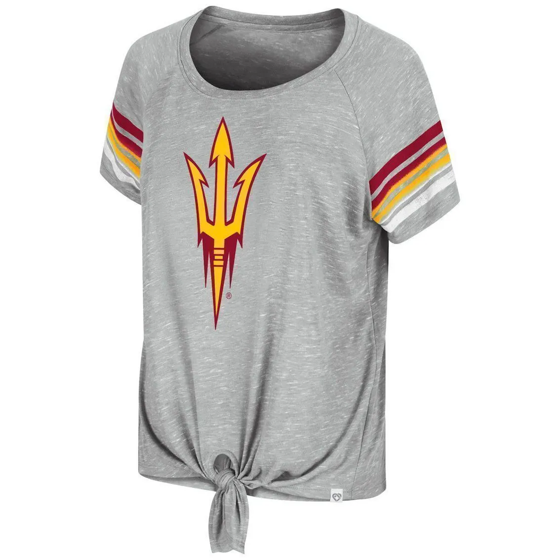 Colosseum Women's Heathered Gray Arizona State Sun Devils Boo You Raglan Knotted T-Shirt 1 Colosseum Women's Heathered Gray Arizona State Sun Devils Boo You Raglan Knotted T-Shirt