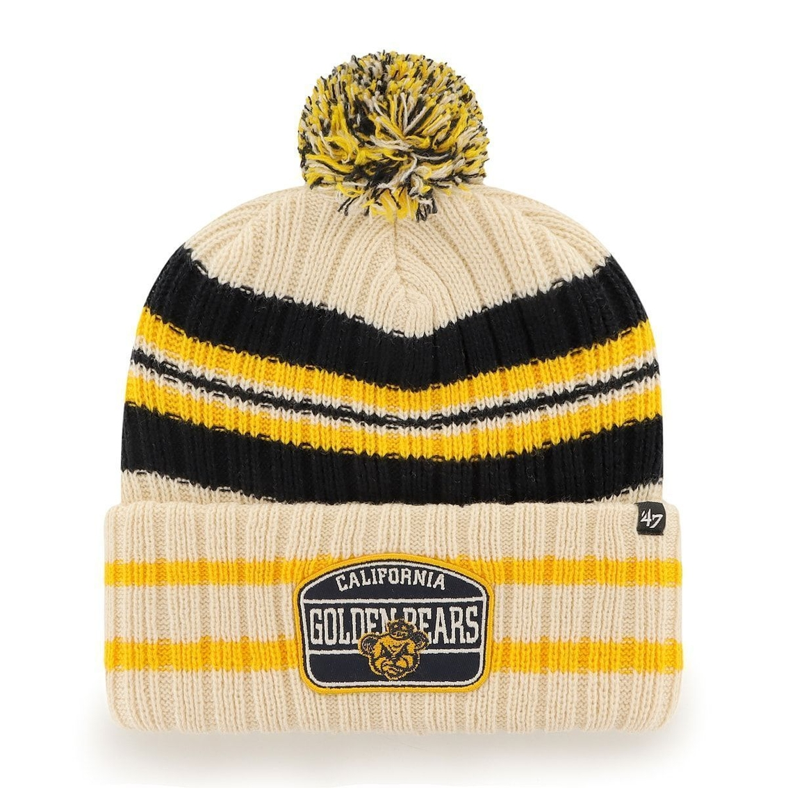 Men's '47 Natural Cal Bears Hone Patch Cuffed Knit Hat With Pom 2 Men's '47 Natural Cal Bears Hone Patch Cuffed Knit Hat With Pom - Image 2