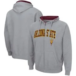 Colosseum Men's Heathered Gray Arizona State Sun Devils Arch & Logo 3.0 Full-Zip Hoodie