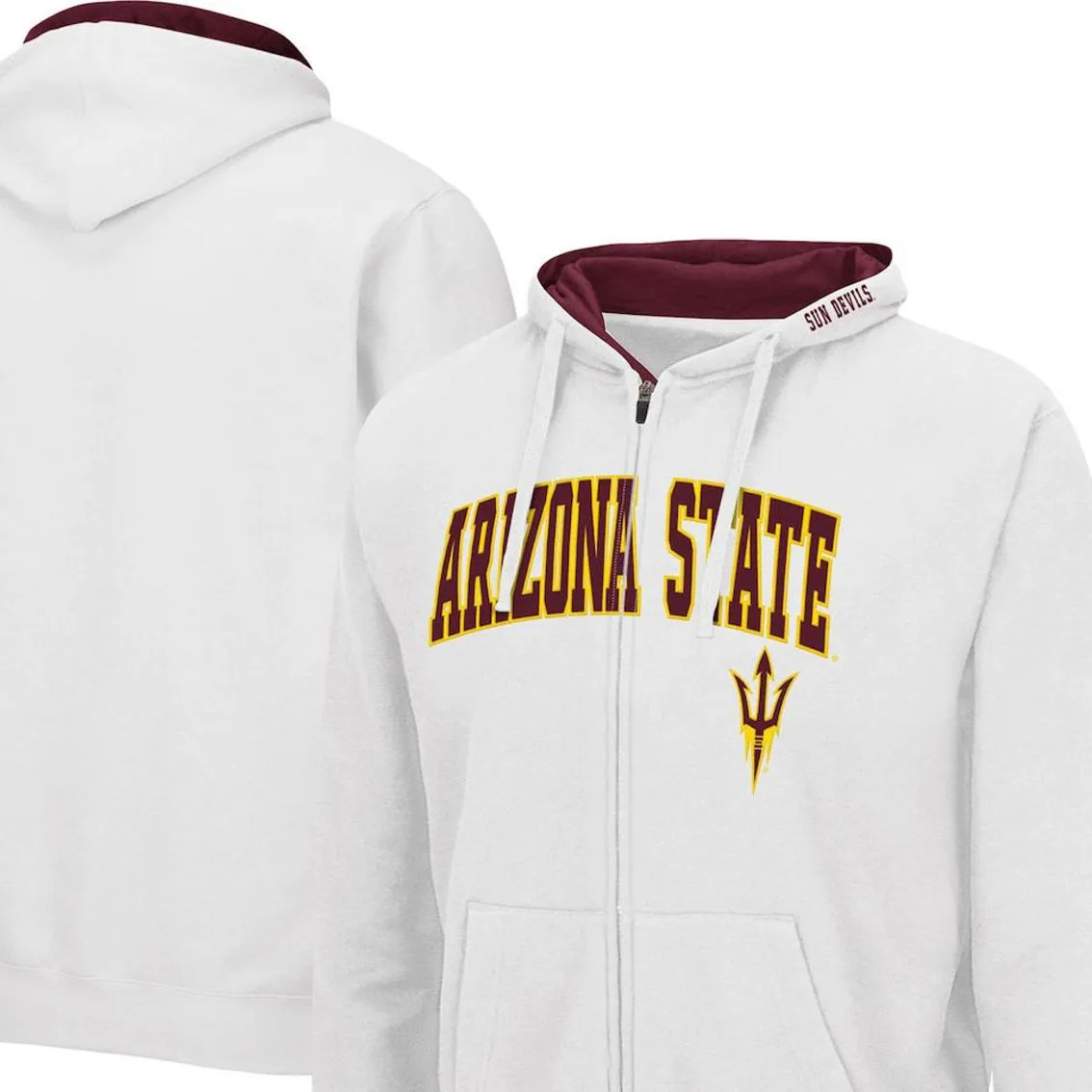 Colosseum Men's White Arizona State Sun Devils Arch & Logo 3.0 Full-Zip Hoodie 1 Colosseum Men's White Arizona State Sun Devils Arch & Logo 3.0 Full-Zip Hoodie