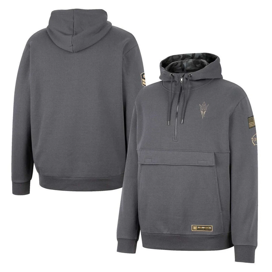 Colosseum Men's Charcoal Arizona State Sun Devils OHT Military Appreciation Quarter-Zip Hoodie 1 Colosseum Men's Charcoal Arizona State Sun Devils OHT Military Appreciation Quarter-Zip Hoodie