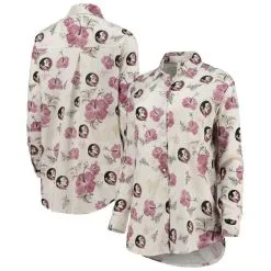 Women's Wes & Willy White Florida State Seminoles Crepe Full-Button Swimsuit Cover-Up