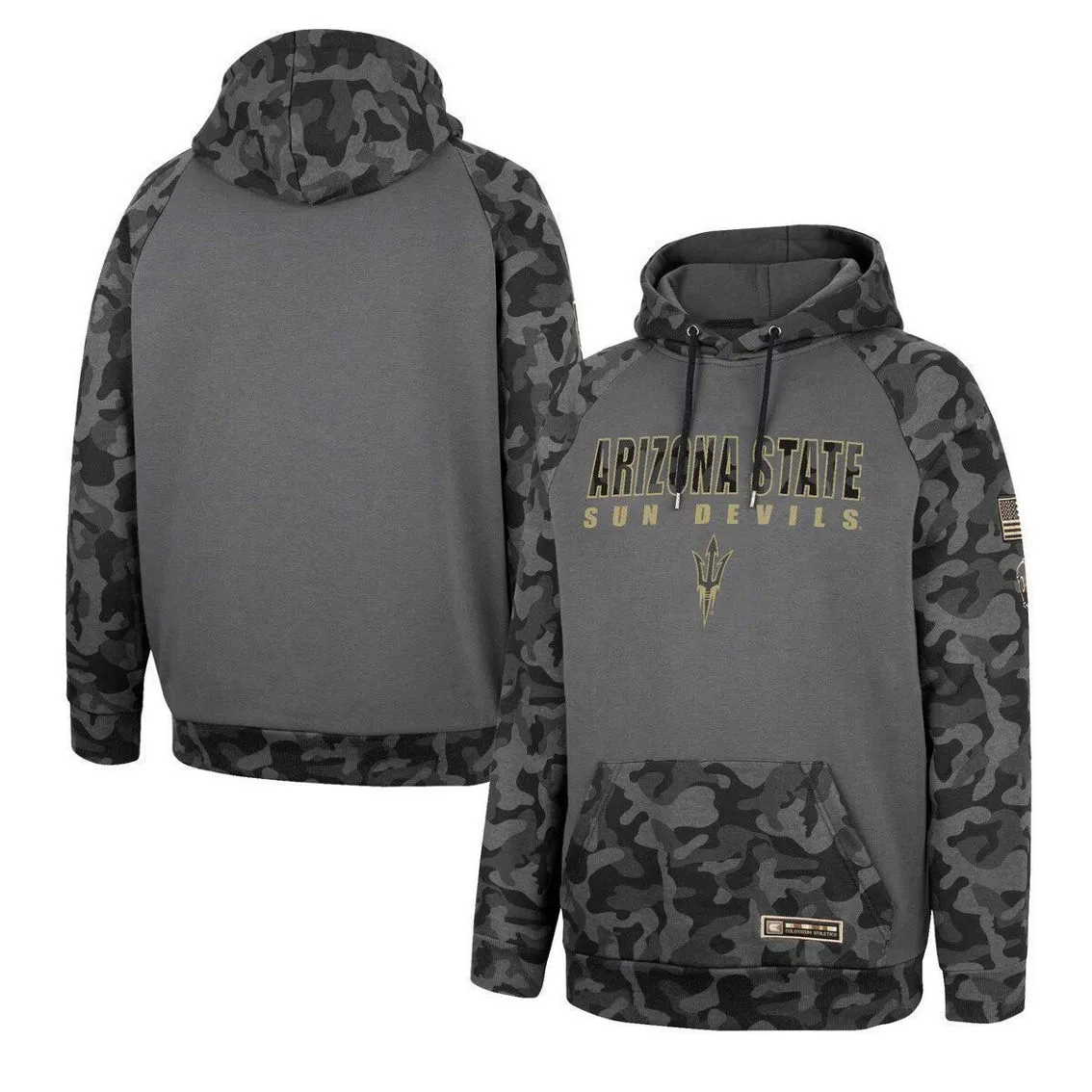 Colosseum Men's Charcoal Arizona State Sun Devils OHT Military Appreciation Camo Stack Raglan Pullover Hoodie 1 Colosseum Men's Charcoal Arizona State Sun Devils OHT Military Appreciation Camo Stack Raglan Pullover Hoodie