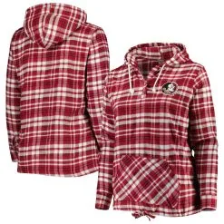 Profile Women's Garnet/Black Florida State Seminoles Plus Size Mainstay Plaid Henley Raglan Pullover Hoodie