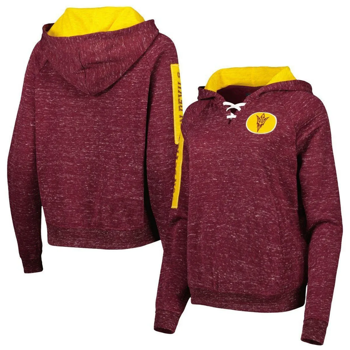 Colosseum Women's Maroon Arizona State Sun Devils The Devil Speckle Lace-Placket Raglan Pullover Hoodie 2 Colosseum Women's Maroon Arizona State Sun Devils The Devil Speckle Lace-Placket Raglan Pullover Hoodie - Image 2