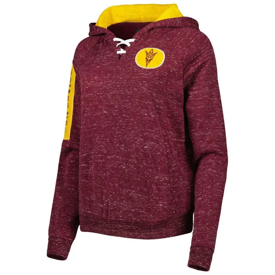 Colosseum Women's Maroon Arizona State Sun Devils The Devil Speckle Lace-Placket Raglan Pullover Hoodie 3 Colosseum Women's Maroon Arizona State Sun Devils The Devil Speckle Lace-Placket Raglan Pullover Hoodie - Image 3