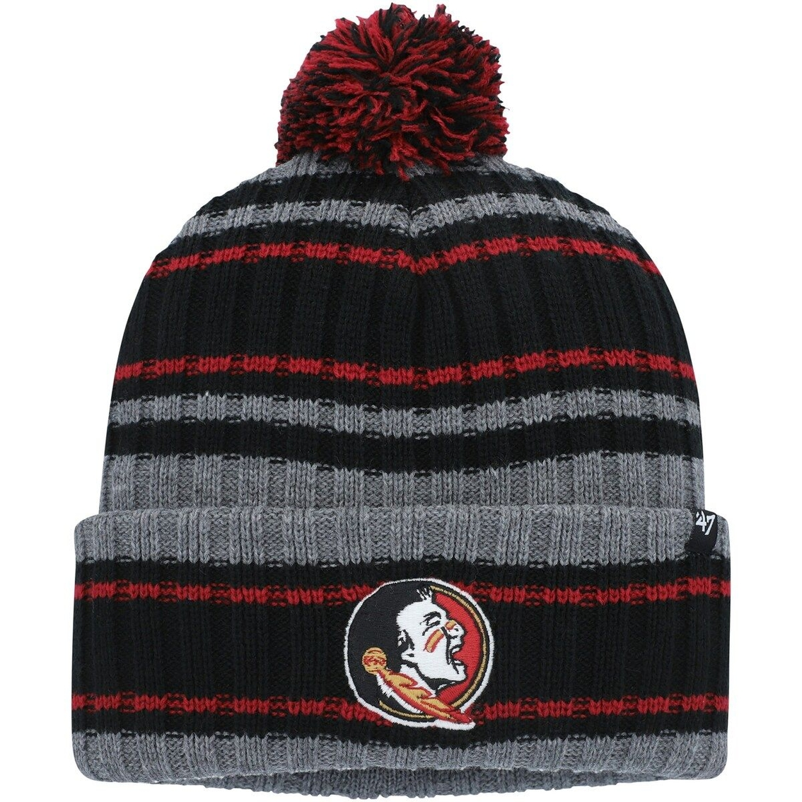 '47 Men's Charcoal/Black Florida State Seminoles Rexford Cuffed Knit Hat With Pom 2 '47 Men's Charcoal/Black Florida State Seminoles Rexford Cuffed Knit Hat With Pom - Image 2