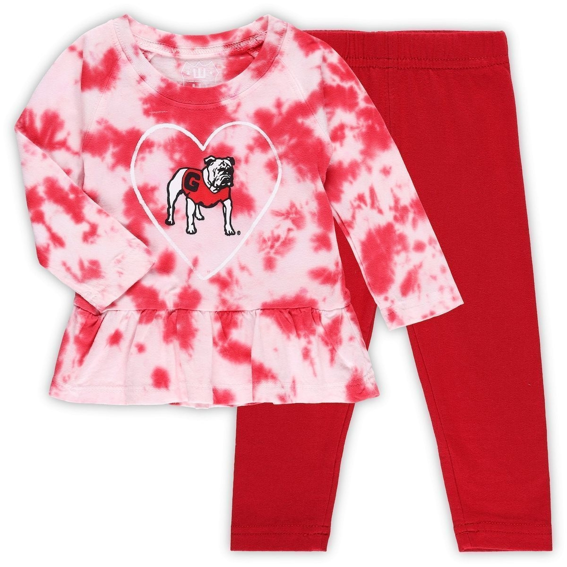 Wes & Willy Girls Infant Red Georgia Bulldogs Tie-Dye Ruffle Raglan Long Sleeve T-Shirt & Leggings Set 2 Wes & Willy Girls Infant Red Georgia Bulldogs Tie-Dye Ruffle Raglan Long Sleeve T-Shirt & Leggings Set - Image 2