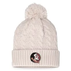 Top Of The World Women's Cream Florida State Seminoles Pearl Cuffed Knit Hat With Pom