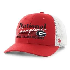 Men's '47 Red Georgia Bulldogs College Football Playoff 2022 National Champions Script Trucker Snapback Adjustable Hat