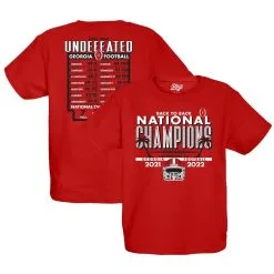 Blue 84 Youth Red Georgia Bulldogs College Football Playoff 2022 National S Schedule T-Shirt